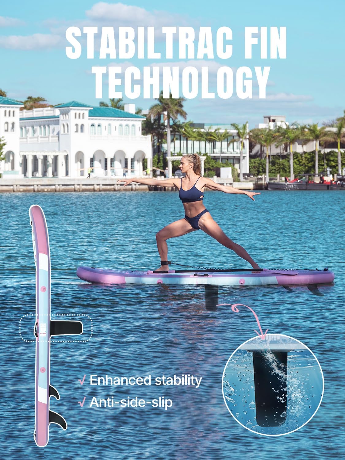 SupSummer 10ft Inflatable Yoga Paddle Board Pink Extra Wide Stable SUP Beginner Kit Complete Set