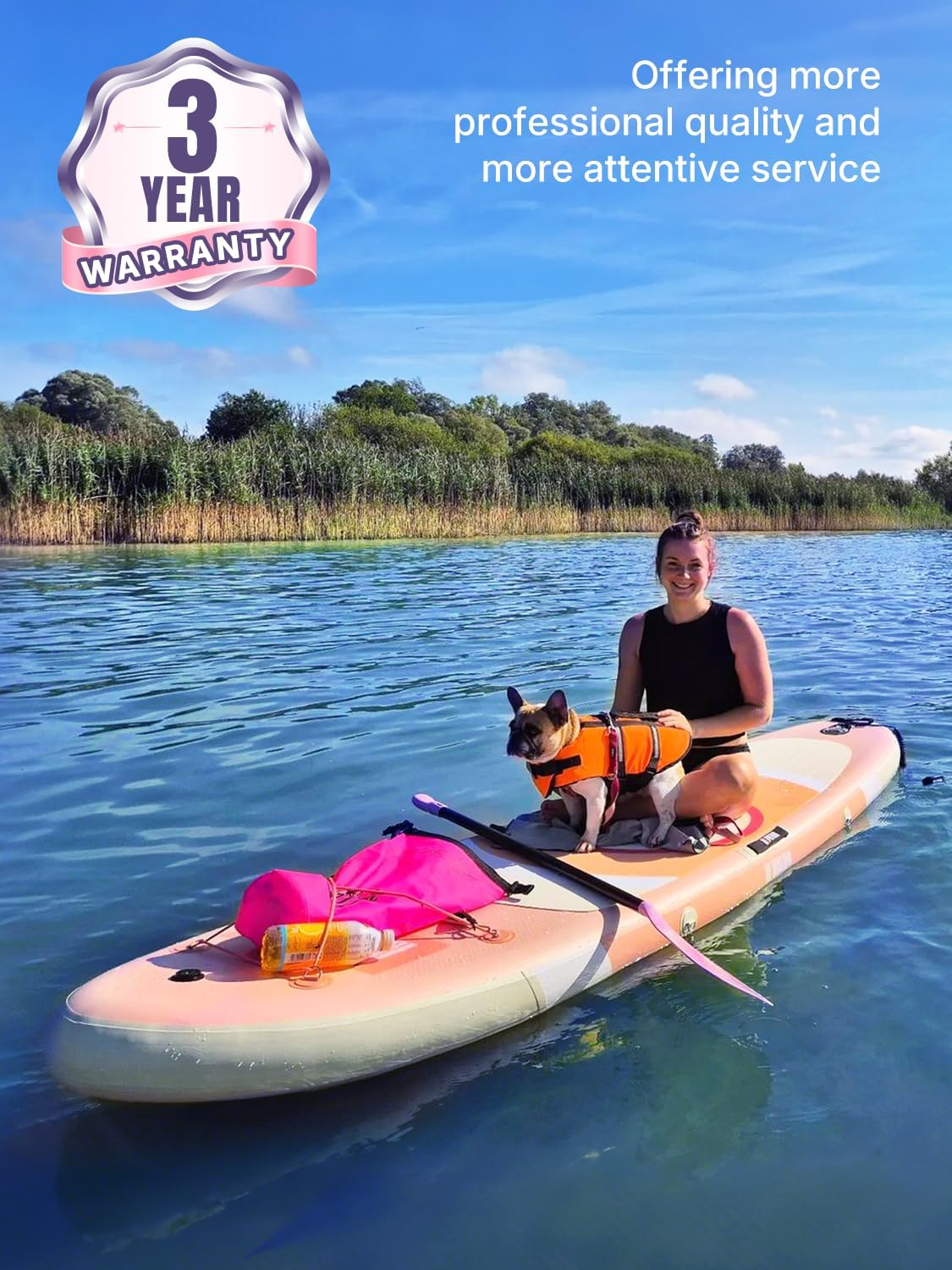 SupSummer 10ft Inflatable Yoga Paddle Board Pink Extra Wide Stable SUP Beginner Kit Complete Set