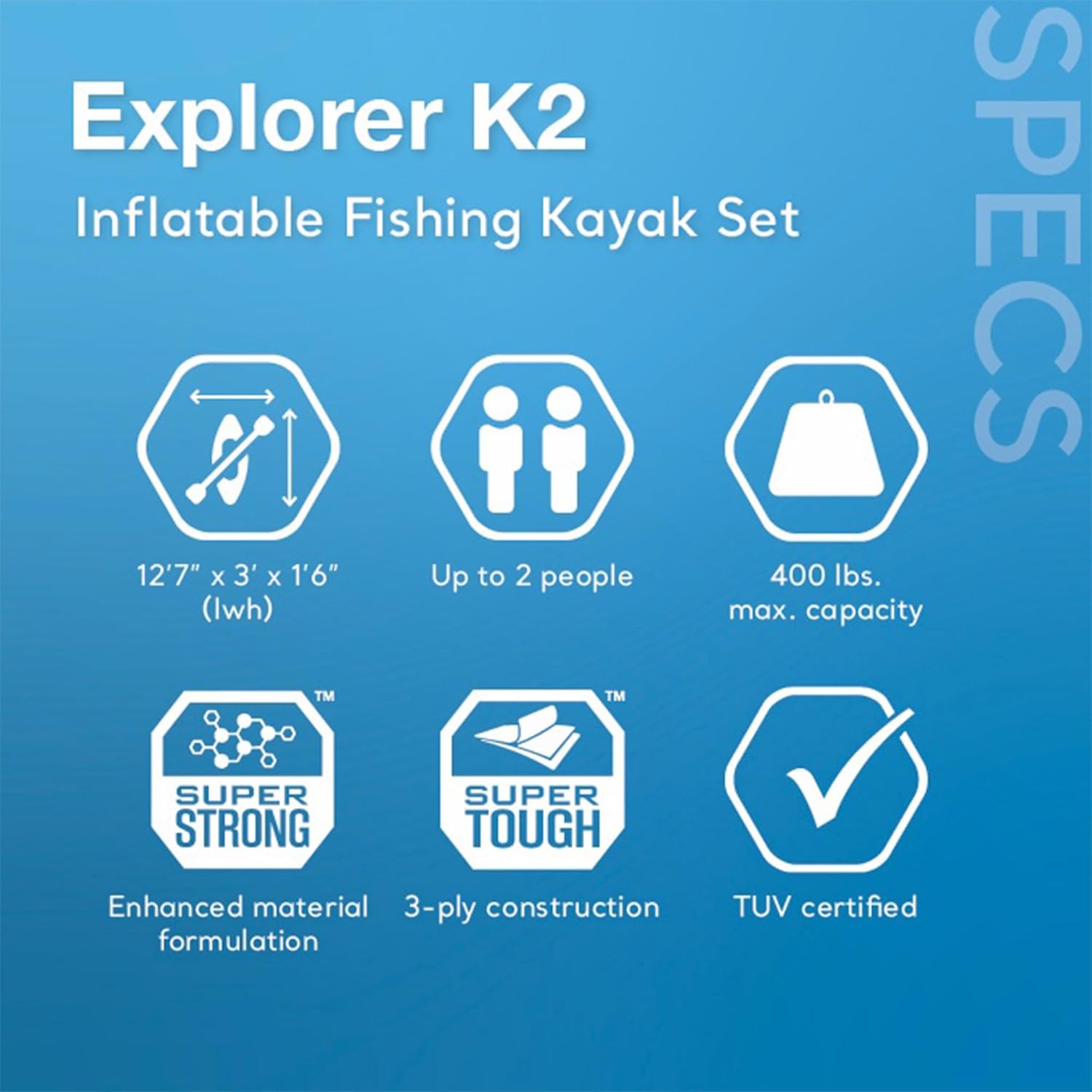 inflatable tandem kayak, 2 person kayak, 12ft kayak, fishing kayak, complete set, 400lb capacity