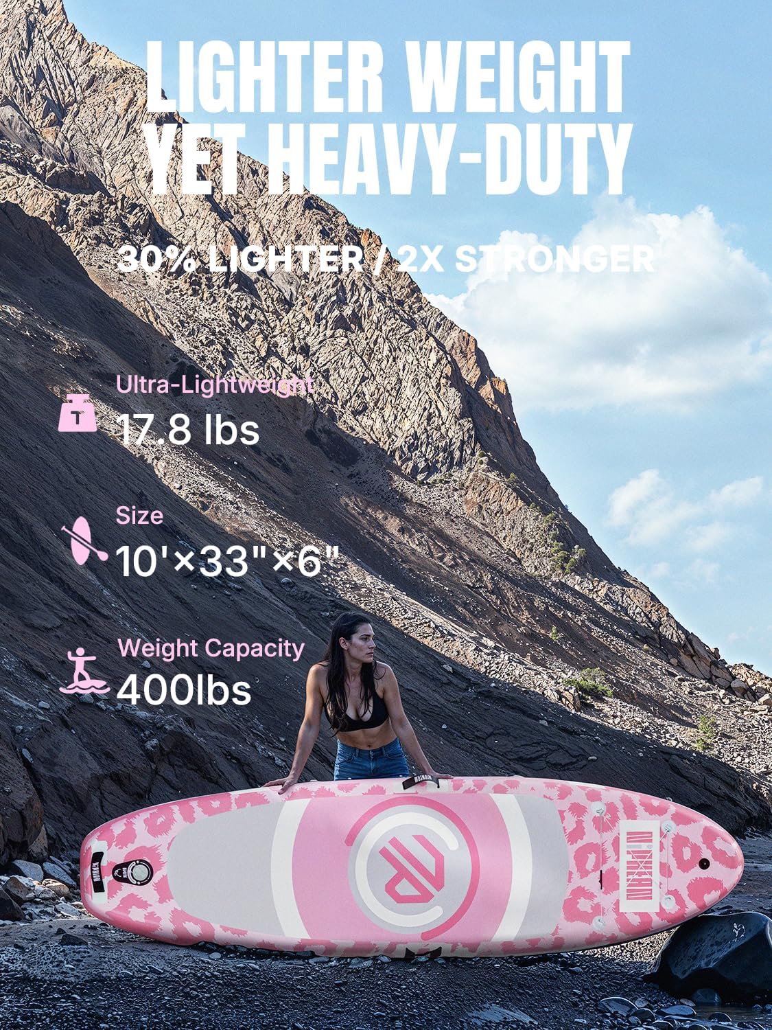 SupSummer 10ft Inflatable Yoga Paddle Board Pink Extra Wide Stable SUP Beginner Kit Complete Set