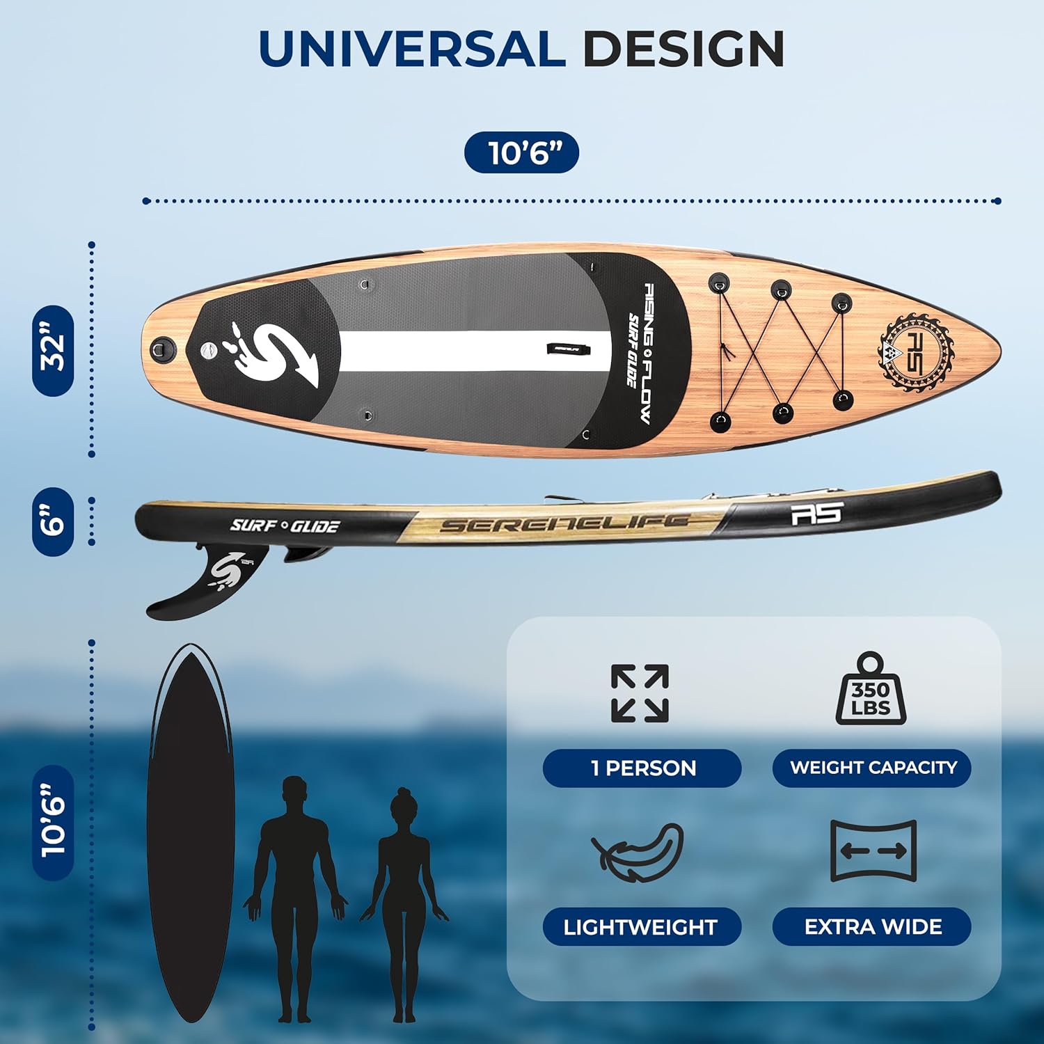 Inflatable Stand Up Paddle Board with Premium SUP Accessories – Wide Stable Design with Non-Slip EVA Deck Pad for Adults and Youth of All Skill Levels, 350 lbs Capacity