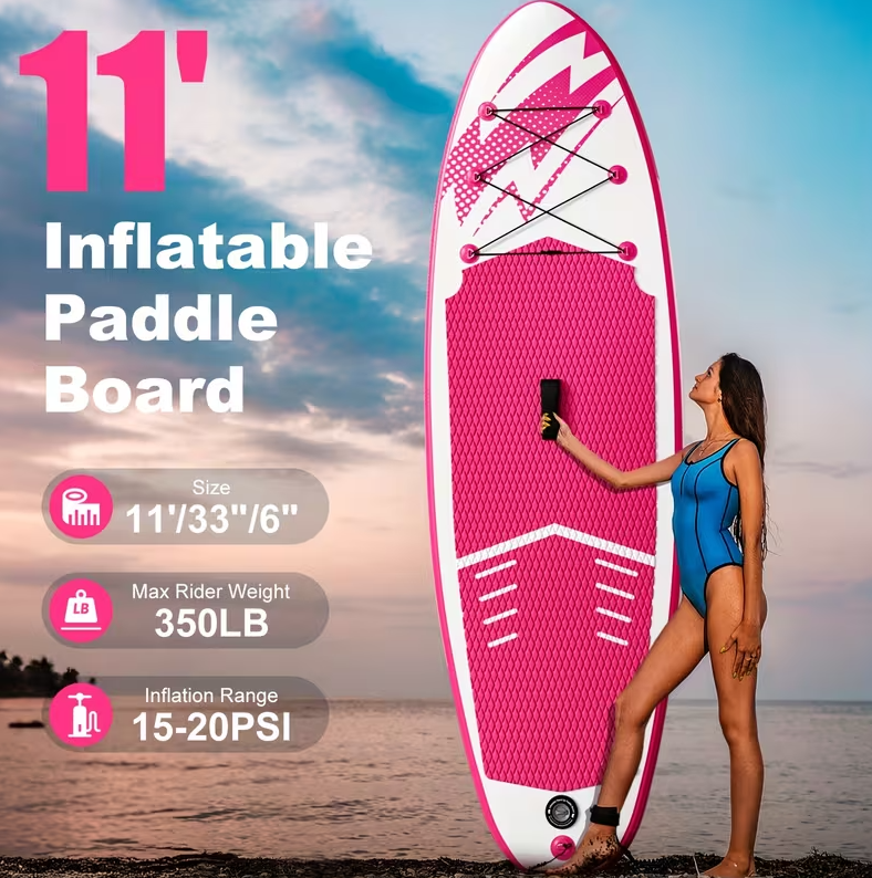 Pink Inflatable Stand Up Paddle Boards with Premium SUP Paddle Board Accessories, Wide Stable Design, Non-Slip Comfort Deck