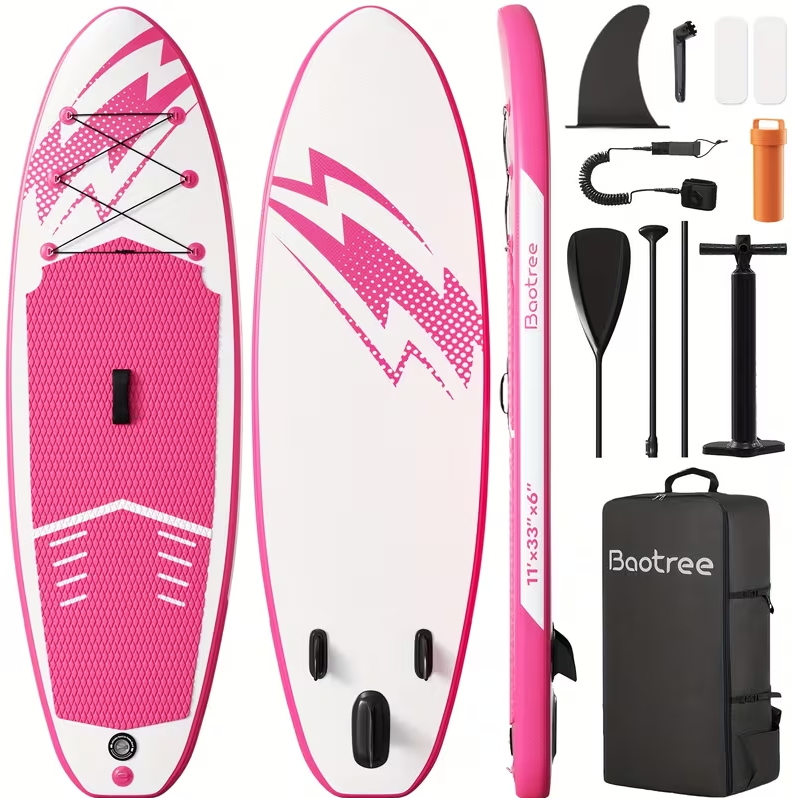Pink Inflatable Stand Up Paddle Boards with Premium SUP Paddle Board Accessories, Wide Stable Design, Non-Slip Comfort Deck