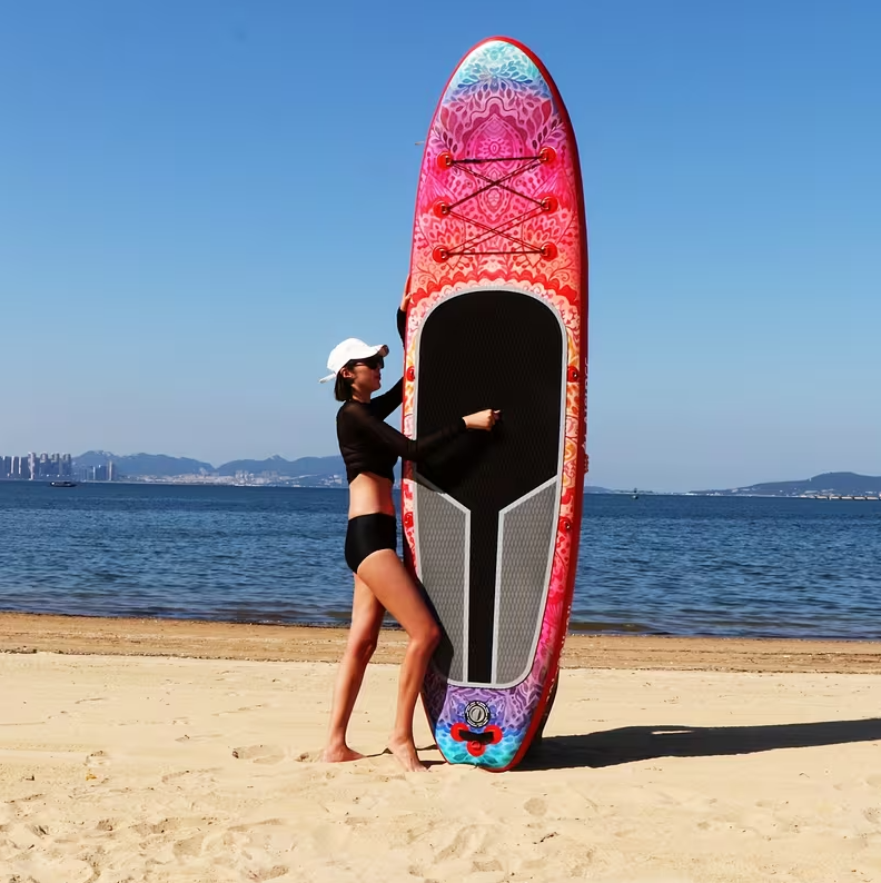 Inflatable SUP 2 person Red with Paddle, Leash & - Heavy-Duty Blow Up Stand Up Paddleboard for Adults, 450lbs,Extra Wide Stable Deck 11x35