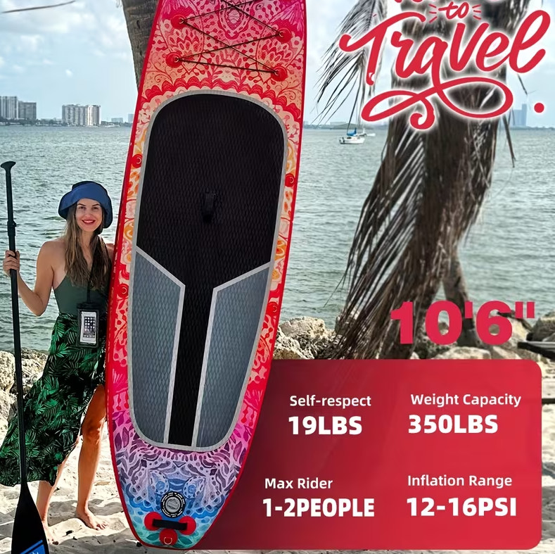 Inflatable SUP 2 person Red with Paddle, Leash & - Heavy-Duty Blow Up Stand Up Paddleboard for Adults, 450lbs,Extra Wide Stable Deck 11x35