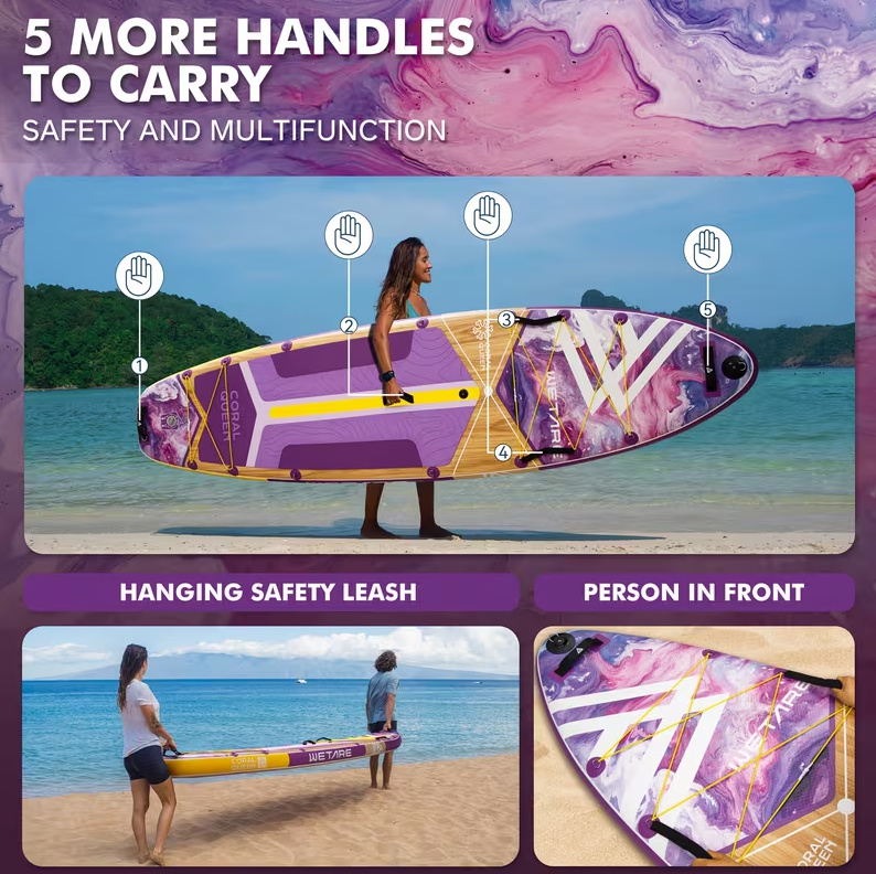 Inflatable SUP 2 person Green Board with Paddle, Leash & - Heavy-Duty Blow Up Stand Up Paddleboard for Adults, 450lbs,Extra Wide Stable Deck 11x35
