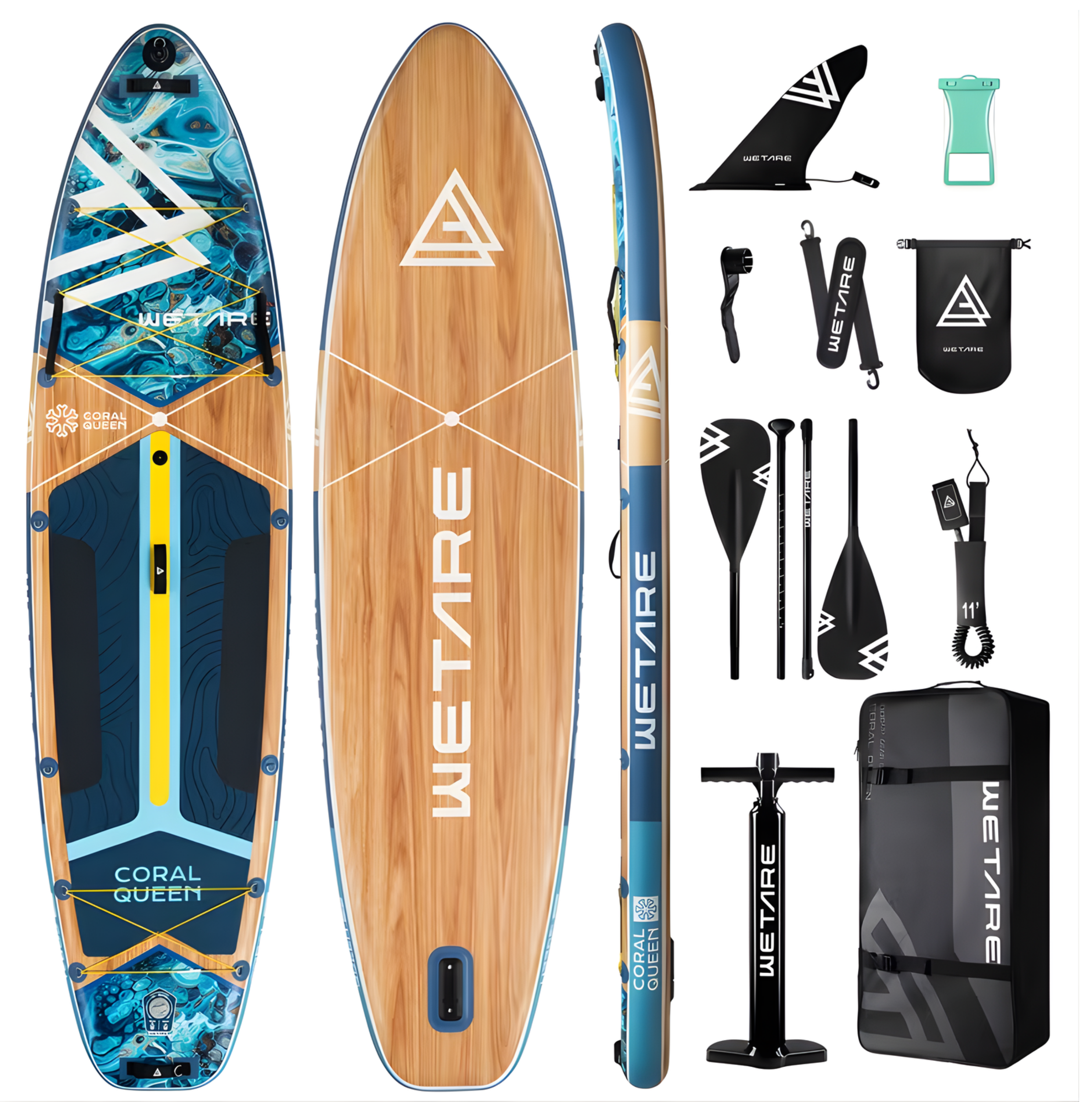 Inflatable SUP 2 person Green Board with Paddle, Leash & - Heavy-Duty Blow Up Stand Up Paddleboard for Adults, 450lbs,Extra Wide Stable Deck 11x35