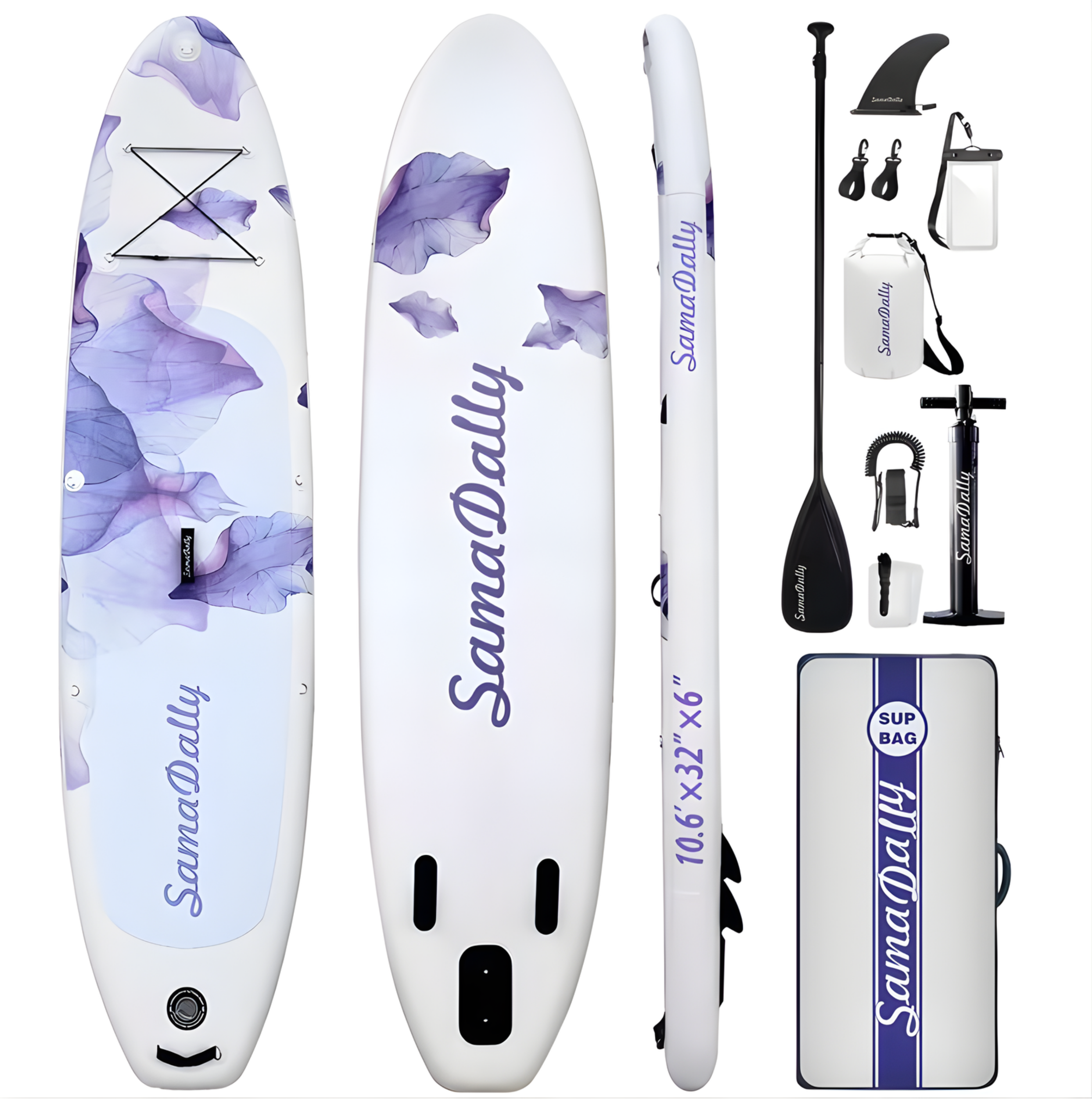 10.6' Inflatable Stand Up Paddle Boards, 32" Paddle Board Of All Skill Levels With Complete Inflatble SUP Accessories, Hand Pump, Waterproof Bag, Removable Fin, Leash