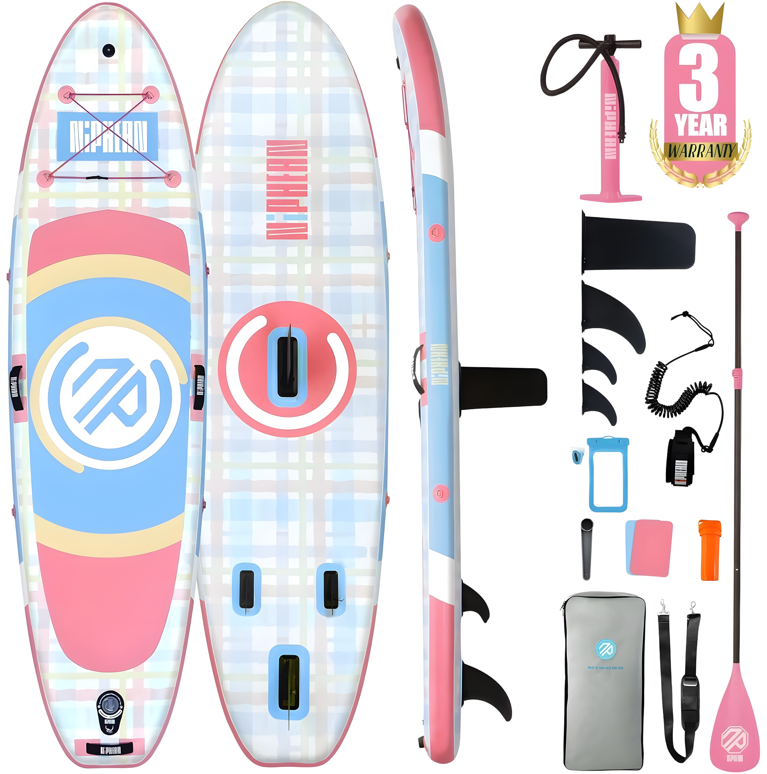 SupSummer 10ft Inflatable Yoga Paddle Board Pink Extra Wide Stable SUP Beginner Kit Complete Set