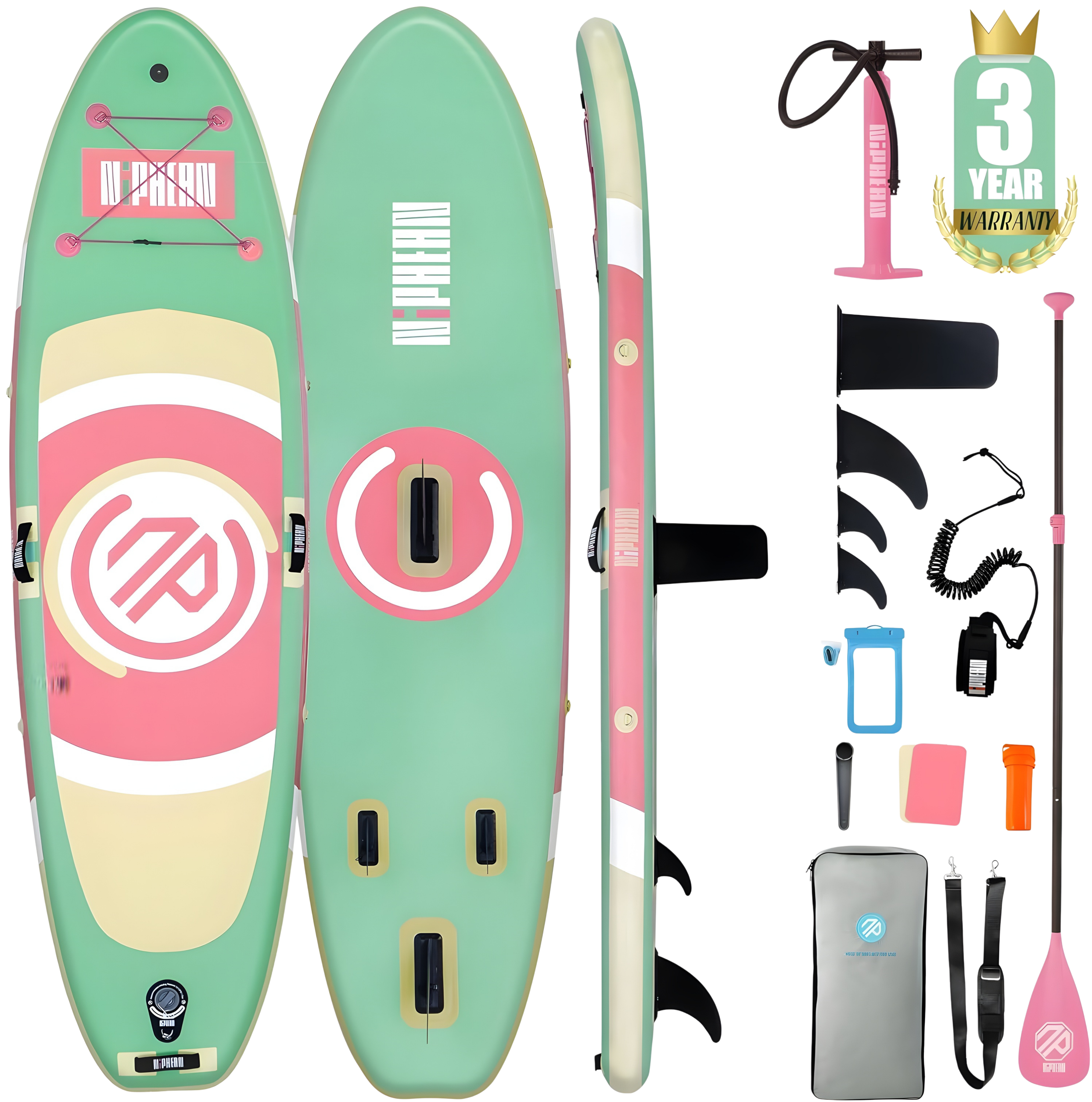 SupSummer 10ft Inflatable Yoga Paddle Board Pink Extra Wide Stable SUP Beginner Kit Complete Set