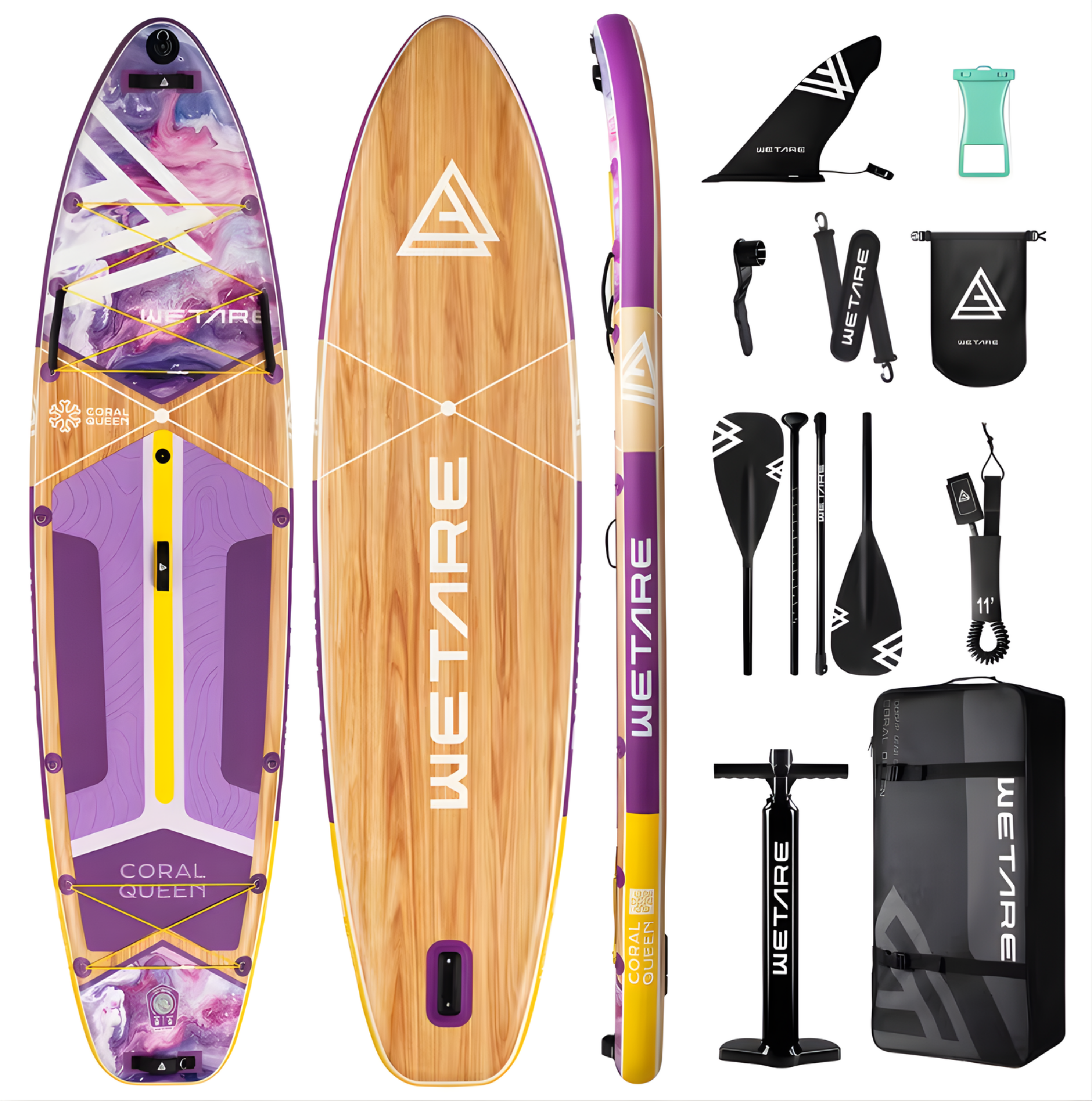 Inflatable SUP 2 person Green Board with Paddle, Leash & - Heavy-Duty Blow Up Stand Up Paddleboard for Adults, 450lbs,Extra Wide Stable Deck 11x35
